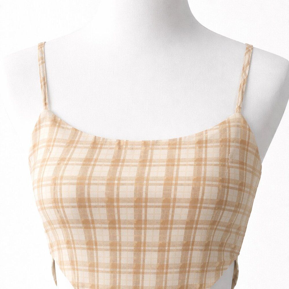 Hurley Colorblock Dress Small NWT Cutout Slit Tan Green Summer Spaghetti Straps - Picture 2 of 9